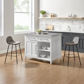 Silvia Stainless Steel Top Kitchen Island W/Riley Stools- Kitchen Island & 2 Stools In White, 46'' W x 52'' D x 36-1/2'' H