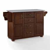  Eleanor Kitchen Island In Mahogany with Brushed Nickel Hardware, Included Towel Bar and Stainless Steel Top, 51-1/2'' W x 18'' D x 35-1/4'' H