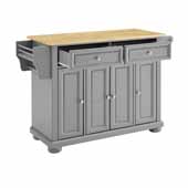  Alexandria Kitchen Island Cart In Gray with Solid Wood Top and Genuine Metal Brushed Nickel hardware, 51-1/2'' W x 18'' D x 36'' H