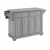  Alexandria Kitchen Island Cart In Gray with Grey Granite Top and Genuine Metal Brushed Nickel hardware, 51-1/2'' W x 18'' D x 36'' H
