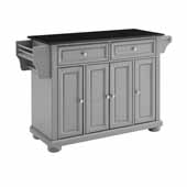  Alexandria Kitchen Island Cart In Gray with Black Granite Top and Included Spice Rack, 51-1/2'' W x 18'' D x 36'' H
