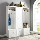  Harper 3Pc Entryway Set - Pantry Closet & 2 Hall Trees In White, 66'' W x 16-3/8'' D x 74'' H