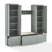  Harper 4Pc Entryway Set - Bench, Shelf, & 2 Pantry Closets In Gray, 77'' W x 16-1/2'' D x 74'' H
