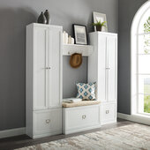  Harper 4 Piece Entryway Set - Bench, Shelf, & 2 Pantry Closets In White, 77'' W x 16-1/2'' D x 74'' H