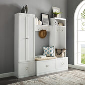  Harper 4 Piece Entryway Set - Bench, Shelf, Hall Tree, & Pantry Closet In White, 77'' W x 16-1/2'' D x 74'' H