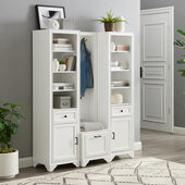  Tara 3Pc Entryway Set - Hall Tree & 2 Linen Cabinets In Distressed White, 54'' W x 16-1/2'' D x 67-5/8'' H