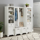  Tara 4Pc Entryway Set - 2 Hall Trees & 2 Linen Cabinets In Distressed White, 72'' W x 16-1/2'' D x 67-5/8'' H
