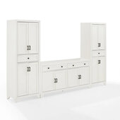  Tara 3-Piece Sideboard And Pantry Set In Distressed White, 108-1/2'' W x 15'' D x 67-3/4'' H