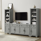  Tara 3Pc Entertainment Set- Sideboard & 2 Bookcases In Distressed Gray, 97'' W x 15'' D x 67-5/8'' H