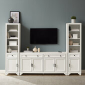  Tara 3Pc Entertainment Set- Sideboard & 2 Bookcases In Distressed White, 97'' W x 15'' D x 67-5/8'' H