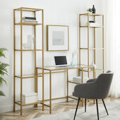  Aimee 3Pc Desk And Etagere Set- Desk & 2 Narrow Etageres In Soft Gold, 78'' W x 20'' D x 73'' H