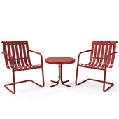  Gracie 3-Piece Metal Outdoor Conversation Seating Set - 2 Chairs and Side Table in Coral Red