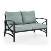  Kaplan Loveseat in Oiled Bronze with Mist Universal Cushion Cover