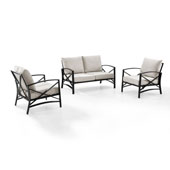  Kaplan 3 pc Outdoor Seating Set with Oatmeal Cushion - Loveseat, Two Outdoor Chairs