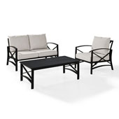  Kaplan 3 pc Outdoor Seating Set with Oatmeal Cushion - Loveseat, Chair , Coffee Table