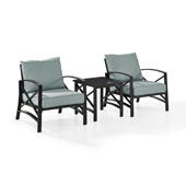  Kaplan 3 pc Outdoor Seating Set with Mist Cushion - Two Chairs, Side Table