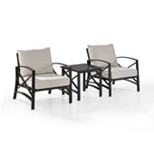  Kaplan 3 pc Outdoor Seating Set with Oatmeal Cushion - Two Chairs, Side Table