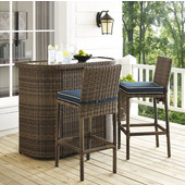  Bradenton 3-Piece Outdoor Wicker Bar Set, with Bar & Two Stools with Navy Cushions