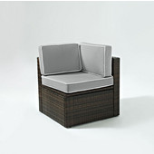  Palm Harbor Collection Outdoor Wicker Corner Chair With Grey Cushions, 26-3/4'W x 26-3/4'D x 25-1/2'H, Brown Finish