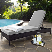  Palm Harbor Collection Outdoor Wicker Chaise Lounge With Grey Cushions, Brown Finish, 76''W x 32.7''H