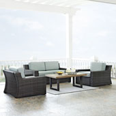  Beaufort 4 pc Outdoor Wicker Seating Set with Mist Cushion - Loveseat, Two Chairs, Coffee Table