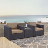  Biscayne 2 Person Outdoor Wicker Seating Set in Mocha - Two Outdoor Wicker Chairs & Coffee Table
