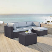  Biscayne 4 Person Outdoor Wicker Seating Set in Mist - One Loveseat, One Corner Chair, Ottoman, Coffee Table