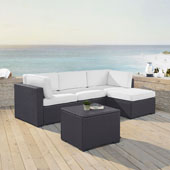  Biscayne 4 Person Outdoor Wicker Seating Set in White - One Loveseat, One Corner Chair, Ottoman, Coffee Table