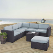  Biscayne 6 Person Outdoor Wicker Seating Set in Mist- Two Loveseats, One Corner Chair, Coffee Table, Ottoman