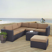  Biscayne 6 Person Outdoor Wicker Seating Set in Mocha - Two Loveseats, One Corner Chair, Coffee Table, Ottoman