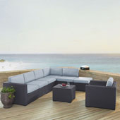 Biscayne 7 Person Outdoor Wicker Seating Set in Mist - Two Loveseats, One Armless Chair, One Arm Chair, Coffee Table, Ottoman