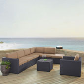  Biscayne 7 Person Outdoor Wicker Seating Set in Mocha - Two Loveseats, One Armless Chair, One Arm Chair, Coffee Table, Ottoman