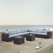  Biscayne 8 Person Outdoor Wicker Seating Set in Mist - Three Loveseats, Two Armless Chair, Two Coffee Table