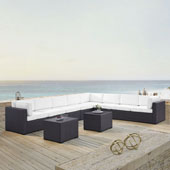  Biscayne 8 Person Outdoor Wicker Seating Set in White - Three Loveseats, Two Armless Chair, Two Coffee Table