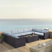  Biscayne 9 Person Outdoor Wicker Seating Set in Mist - Four Loveseats, One Armless Chair, Two Coffee Tables