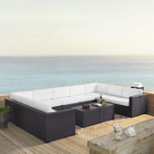  Biscayne 9 Person Outdoor Wicker Seating Set in White - Four Loveseats, One Armless Chair, Two Coffee Tables
