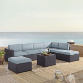  Biscayne 7 Person Outdoor Wicker Seating Set in Mist - Two Loveseats, One Armless Chair, Coffee Table, Two Ottomans