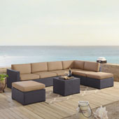  Biscayne 7 Person Outdoor Wicker Seating Set in Mocha - Two Loveseats, One Armless Chair, Coffee Table, Two Ottomans