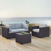  Biscayne 3 Person Outdoor Wicker Seating Set in Mist - Two Corner Chairs, One Arm Chair, One Coffee Table