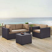  Biscayne 3 Person Outdoor Wicker Seating Set in Mocha - Two Corner Chairs, One Arm Chair, One Coffee Table