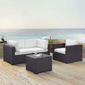  Biscayne 3 Person Outdoor Wicker Seating Set in White - Two Corner Chairs, One Arm Chair, One Coffee Table