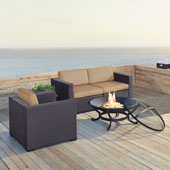  Biscayne 3 Person Outdoor Wicker Seating Set in Mocha - Two Corner Chairs, One Arm Chair, Ashland Firepit