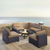  Biscayne 4 Person Outdoor Wicker Seating Set in Mocha - Four Armless Chairs, Ashland Firepit