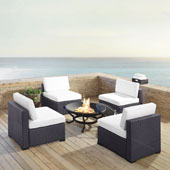  Biscayne 4 Person Outdoor Wicker Seating Set in White - Four Armless Chairs, Ashland Firepit