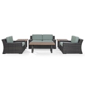  Beaufort 6 pc Outdoor Wicker Seating Set with Mist Cushion - Loveseat, Two Chairs, Two Side Tables, Coffee Table