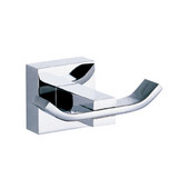  Modern Curved Double Hook with Square Mount, Polished Chrome Finish, 3-3/16''W x 2-3/16''D x 1-9/16''H