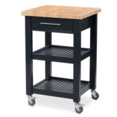  The Essential Series Kitchen Cart with End Grain Wood in Navy, 24'' W x 20'' D x 36'' H