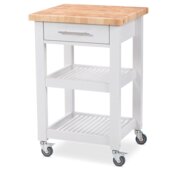 The Essential Series Kitchen Cart with End Grain Wood in White, 24'' W x 20'' D x 36'' H