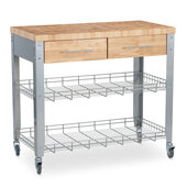  Stadium Stainless Steel Kitchen Workstation Cart with 1-1/2'' Thick End Grain Top, 44'' W x 20'' D x 38'' H