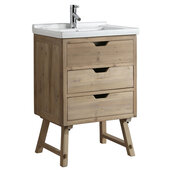  Fredric 24'' Width Single Sink Vanity in Natural Wood with Porcelain Sink Top